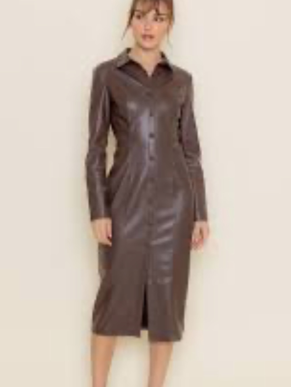 Fore Faux Leather Button-Front Midi Shirt Dress in Dark Brown size M. Like new.